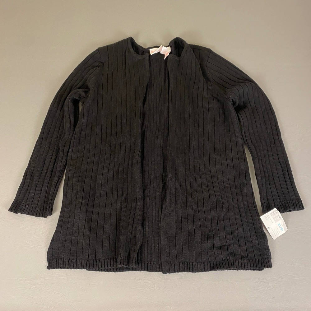 Meg Allen Liz Claiborne Cardigan‎ Sweater Women's XL Black Ribbed Knit Open NWT